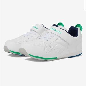 Tsukihoshi Kids White Sneakers with Green & Navy Accents